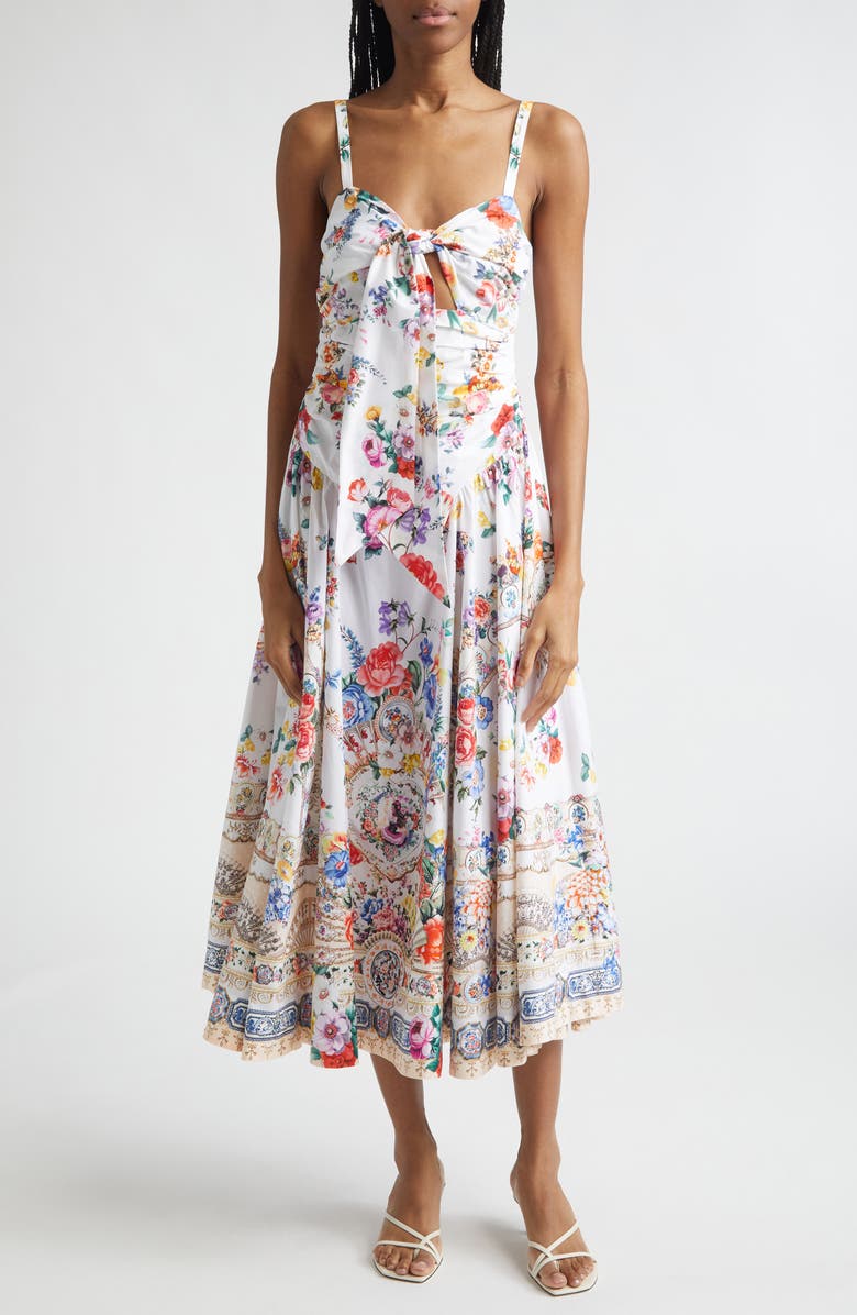 Camilla I Left My Heart in Granada Print Stretch Cotton Poplin Midi Dress, Main, color, I Left My Heart In Granada