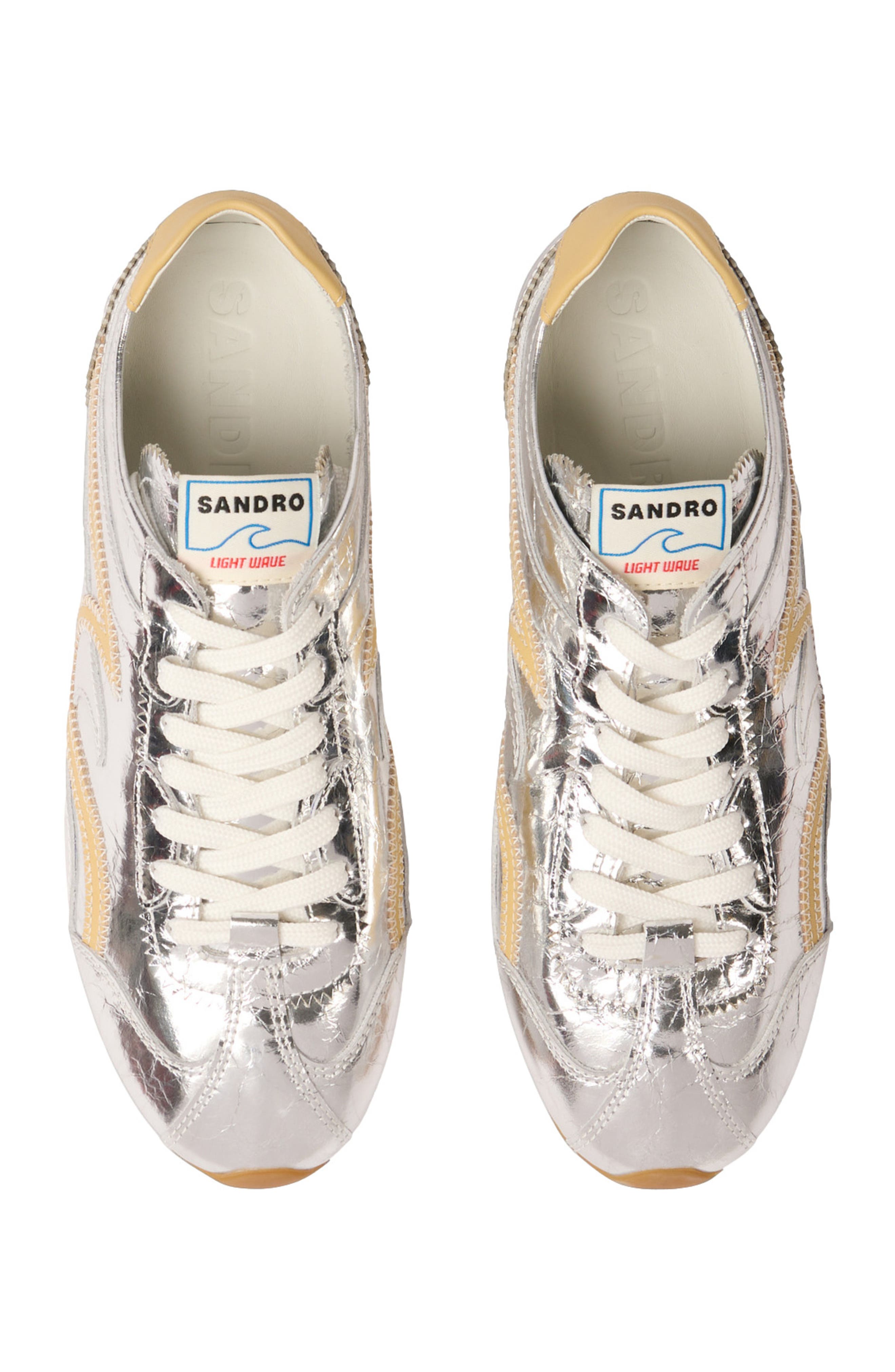 SANDRO LightWave metallic leather trainers, Alternate, color, Silver