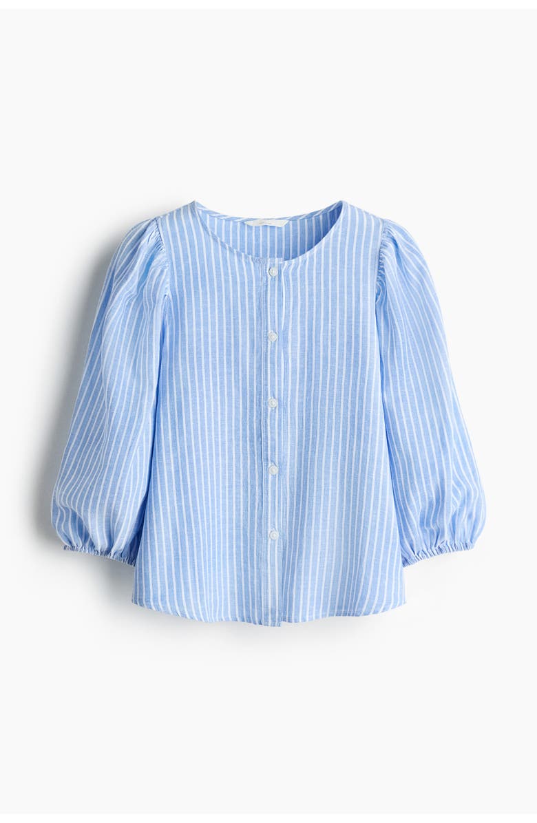 H&M Linen-blend Blouse, Alternate, color, Light Blue/White Striped