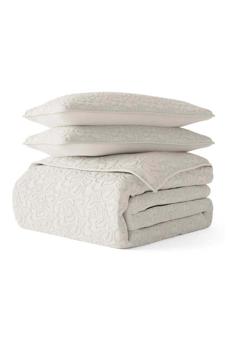 All Season Floral Stitch 3-Piece Down Alternative Quilt Set, Main, color, NATURAL