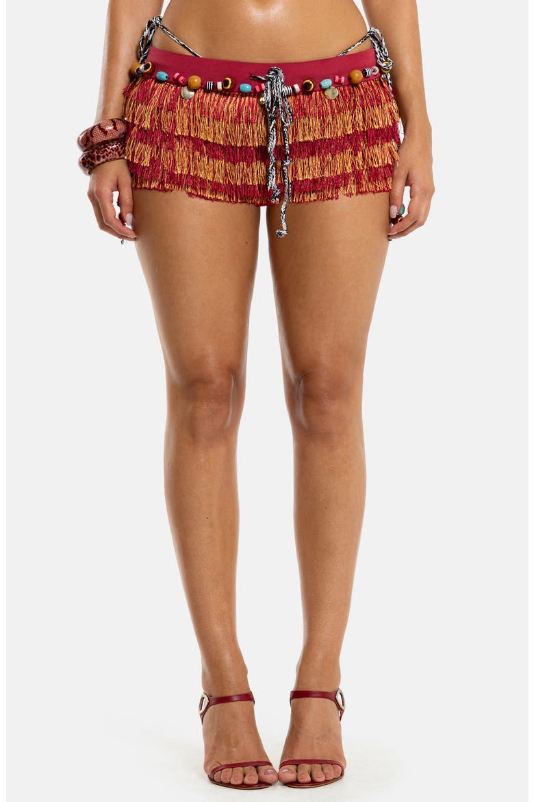 Beaded Fringed Micro Miniskirt, Main, color, RED MULTI