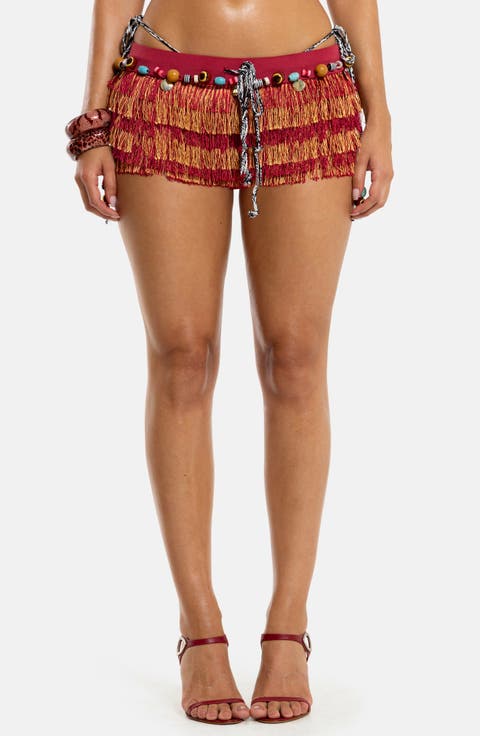 Beaded Fringed Micro Miniskirt