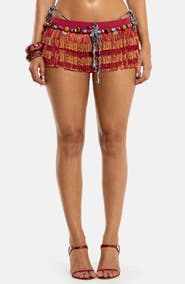 JADED LONDON Beaded Fringed Micro Miniskirt
