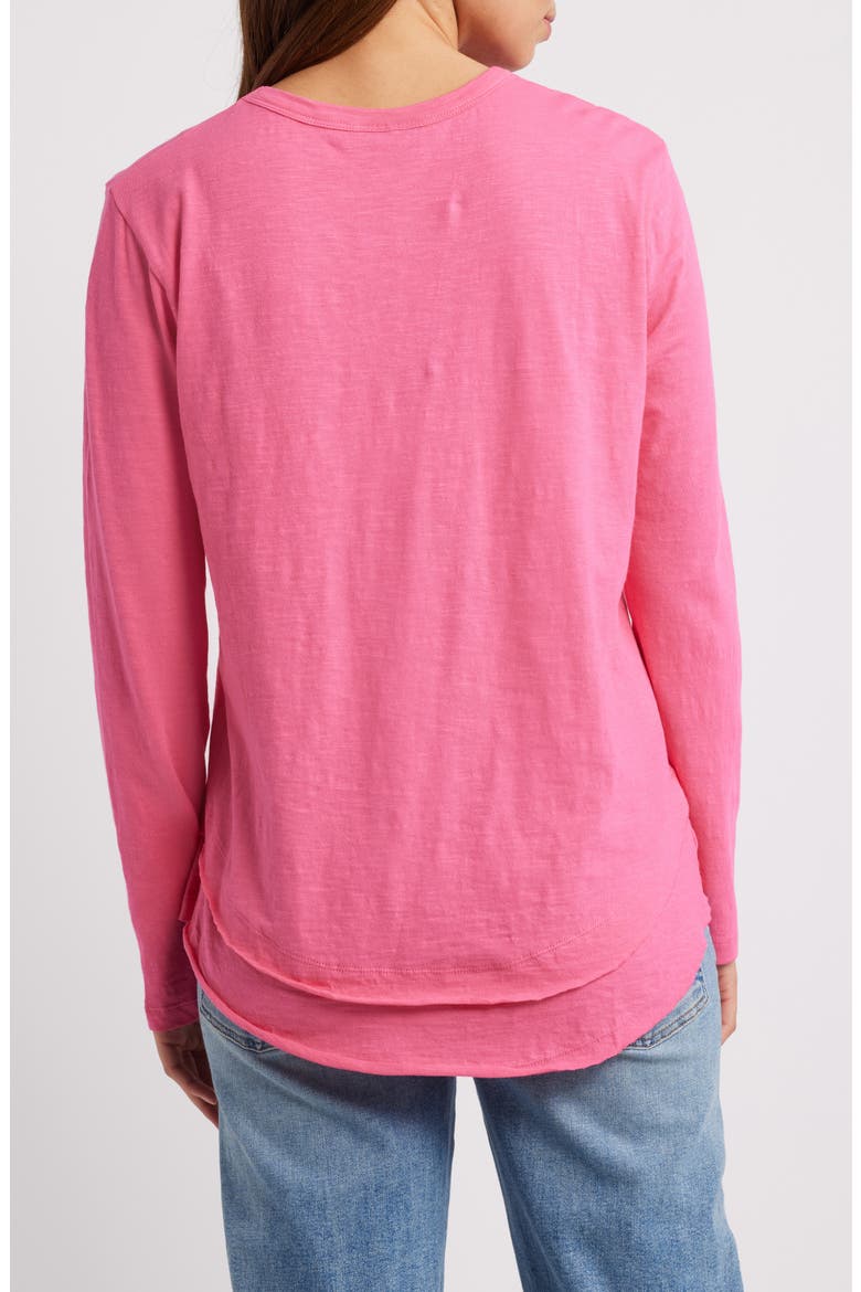 Layered Hem Cotton Slub Top, Alternate, color, FLAMINGO