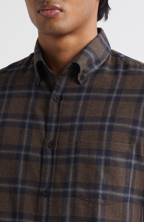 Sunspel Check Brushed Cotton Flannel Button-down Shirt In Brown