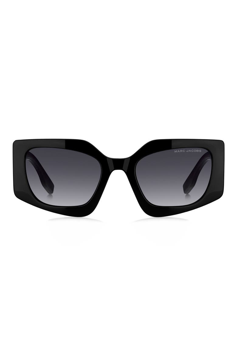 53mm Gradient Rectangular Sunglasses, Main, color, BLACK/ DARK GREY SF