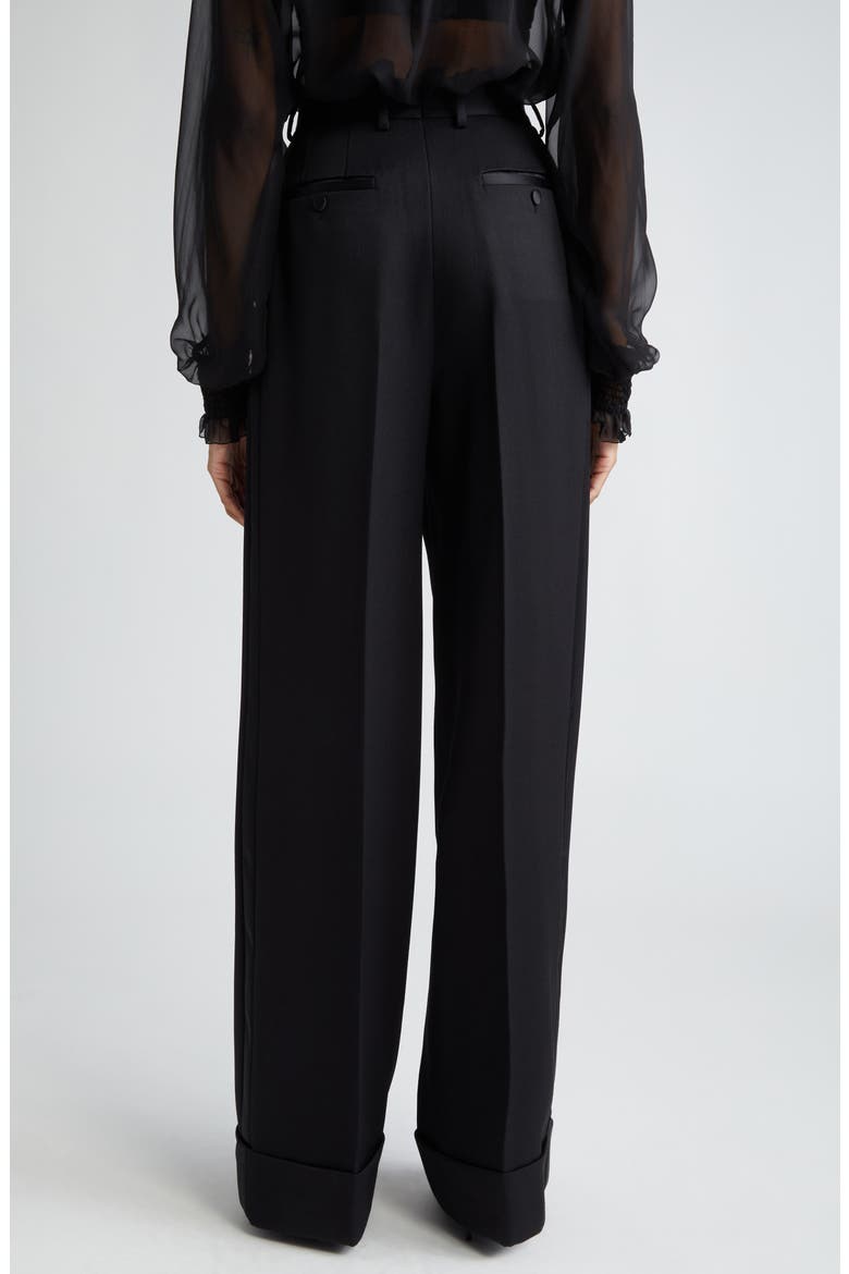 Pleated Cuff Hem Virgin Wool & Silk Trousers, Alternate, color, N0000 NERO