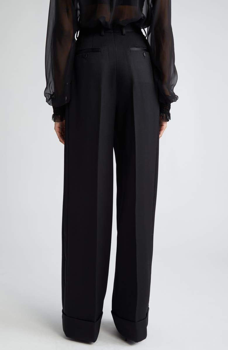 Dolce&Gabbana Pleated Cuff Hem Virgin Wool & Silk Trousers, Alternate, color, N0000 Nero