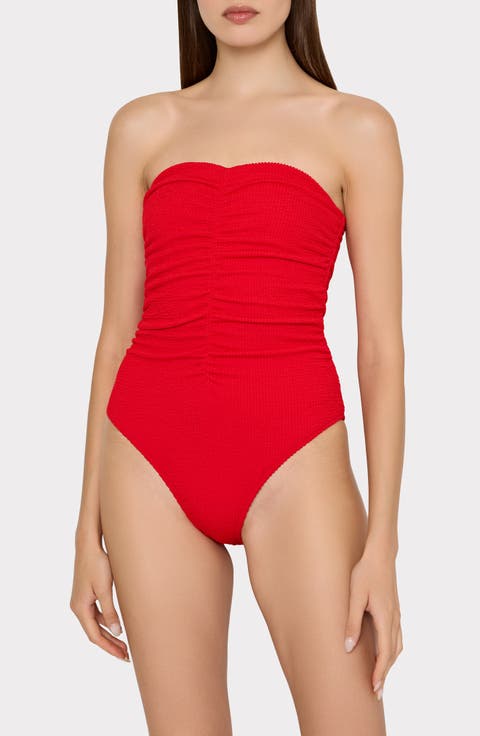 Textured Ruched One-Piece Swimsuit