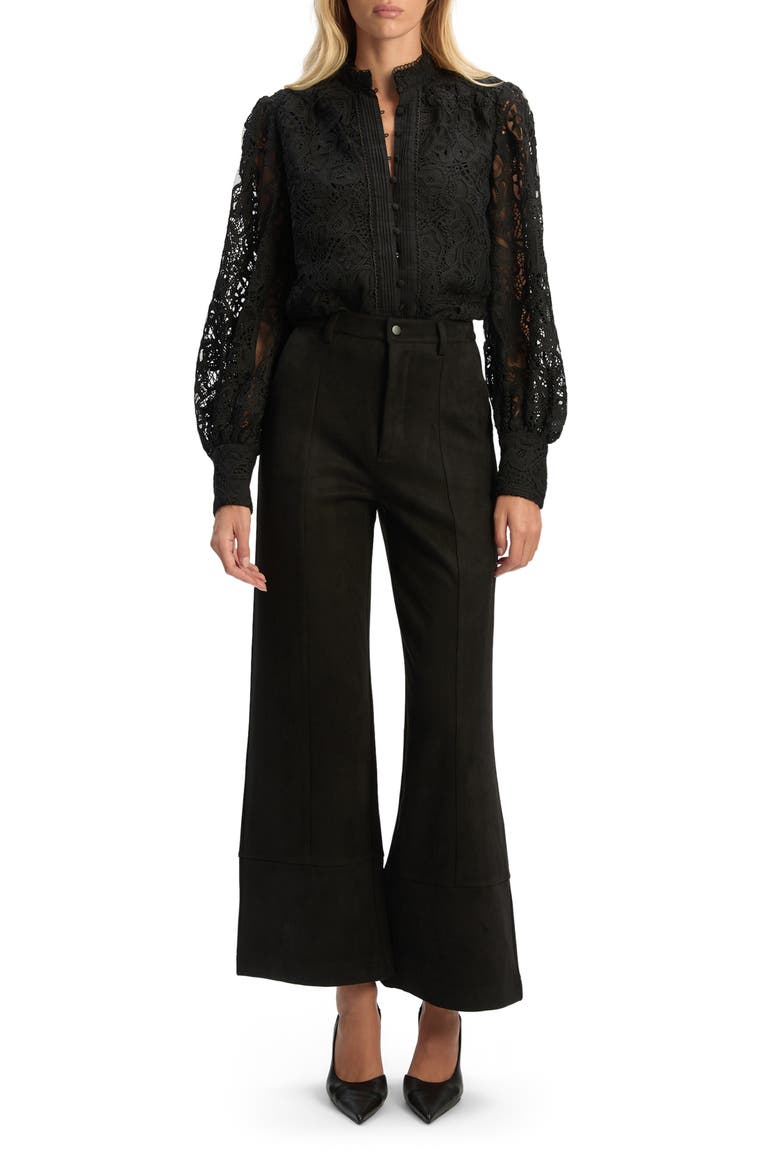Marlowe Faux Suede Wide Leg Pants, Alternate, color, BLACK