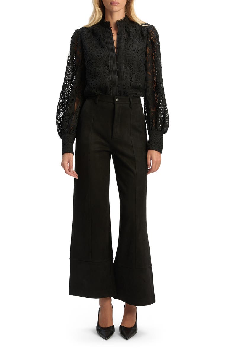 Bardot Marlowe Faux Suede Wide Leg Pants, Alternate, color, Black