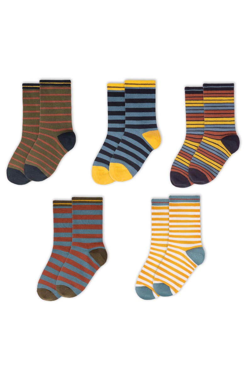 Mightly Kids Organic Cotton Pattern Crew Socks 5-Pack, Main, color, Boys Stripe Combo