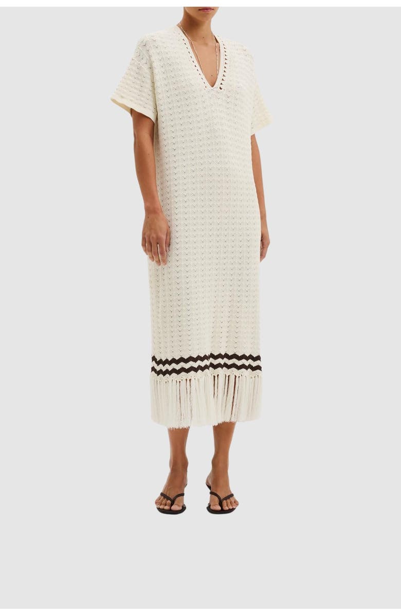 Malina Kira Knitted Fringe Midi Dress, Alternate, color, White
