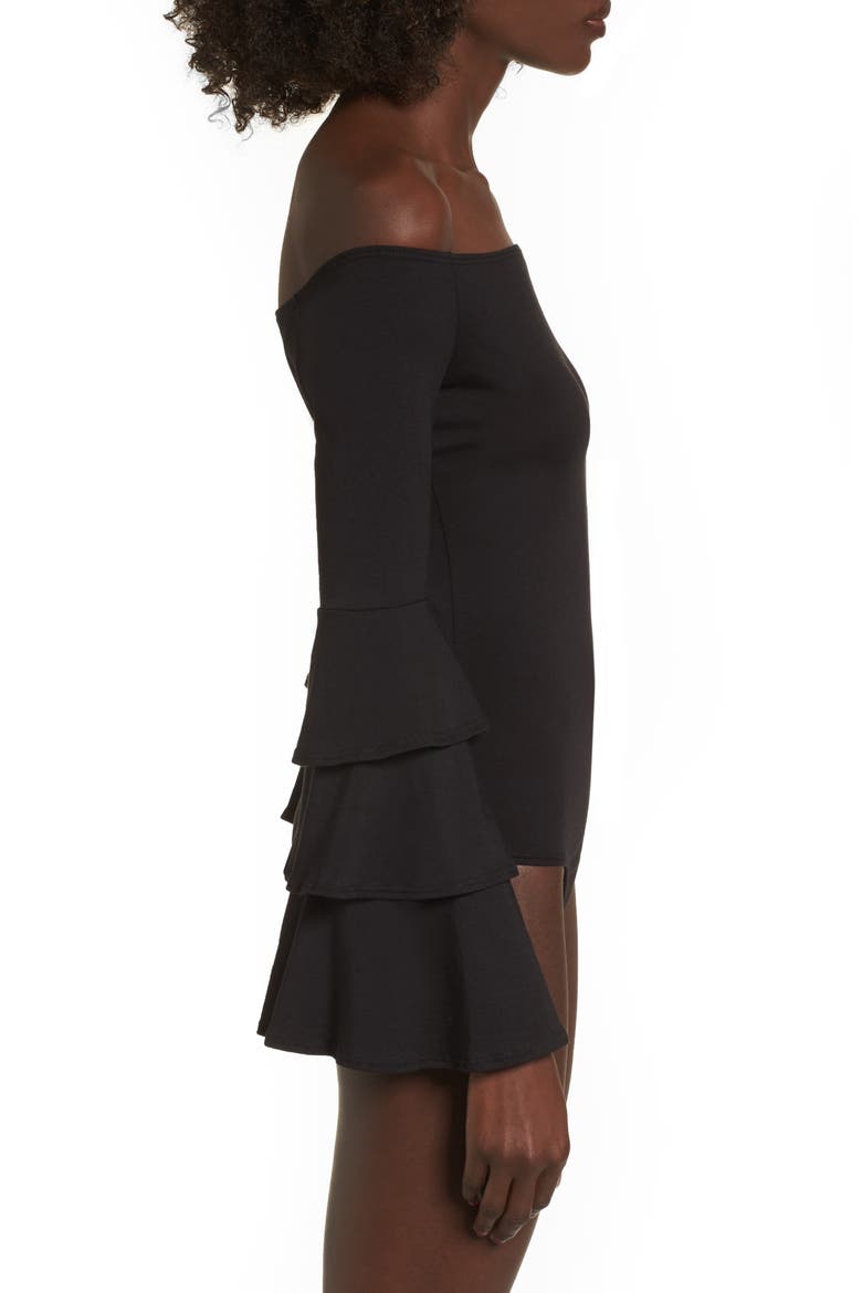 Ruffle Sleeve Off the Shoulder Bodysuit, Alternate, color, BLACK