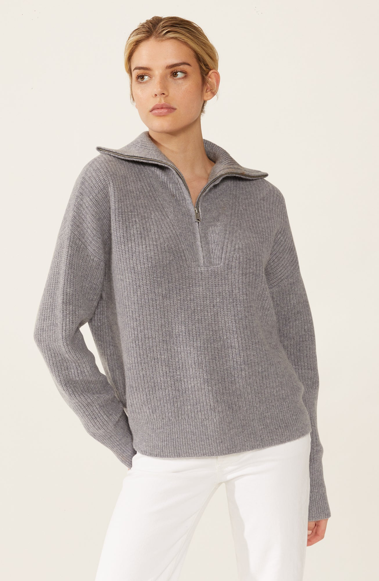 Italic Sophia Chunky Cashmere Quarter Zip Pullover, Alternate, color, Pebble Grey