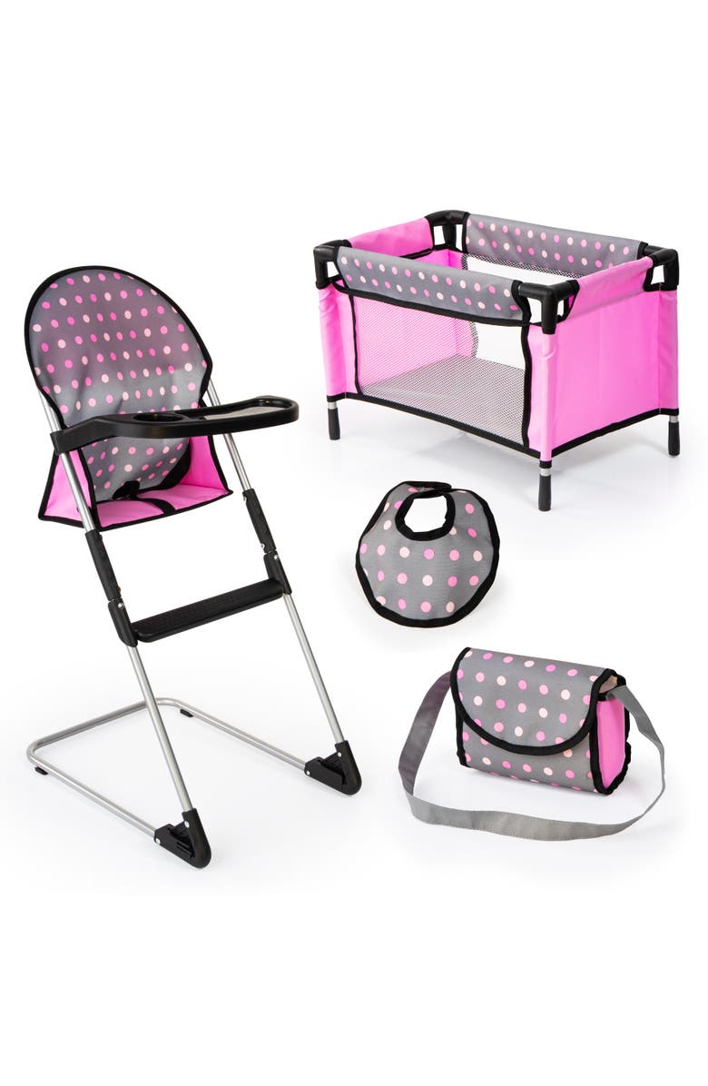 Bayer Doll High Chair Crib Set, Grey, Pink with Dots, Main, color, Multicolored
