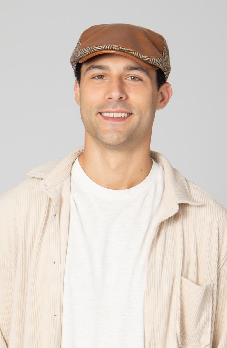 San Diego Hat Faux Leather Herringbone Driving Cap, Alternate, color, Brown