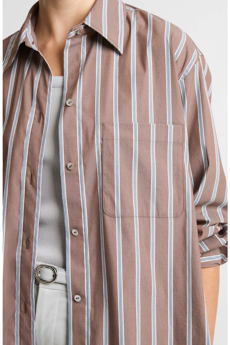 Stripe Cotton Blend Button-Up Shirt, Alternate, color, BROWN MULTI