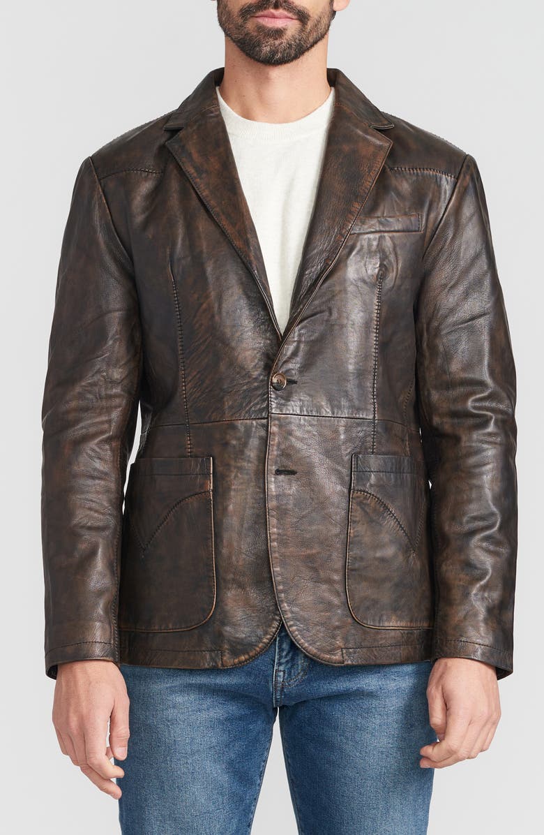 FLYNT Distressed Leather Blazer, Main, color, Antique Brown