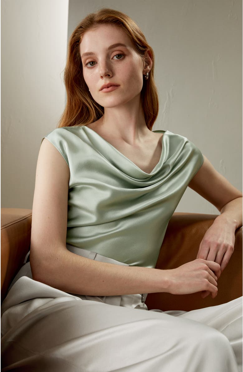 Lilysilk Silk Charmeuse Cowl Neck Top, Alternate, color, Aqua Green