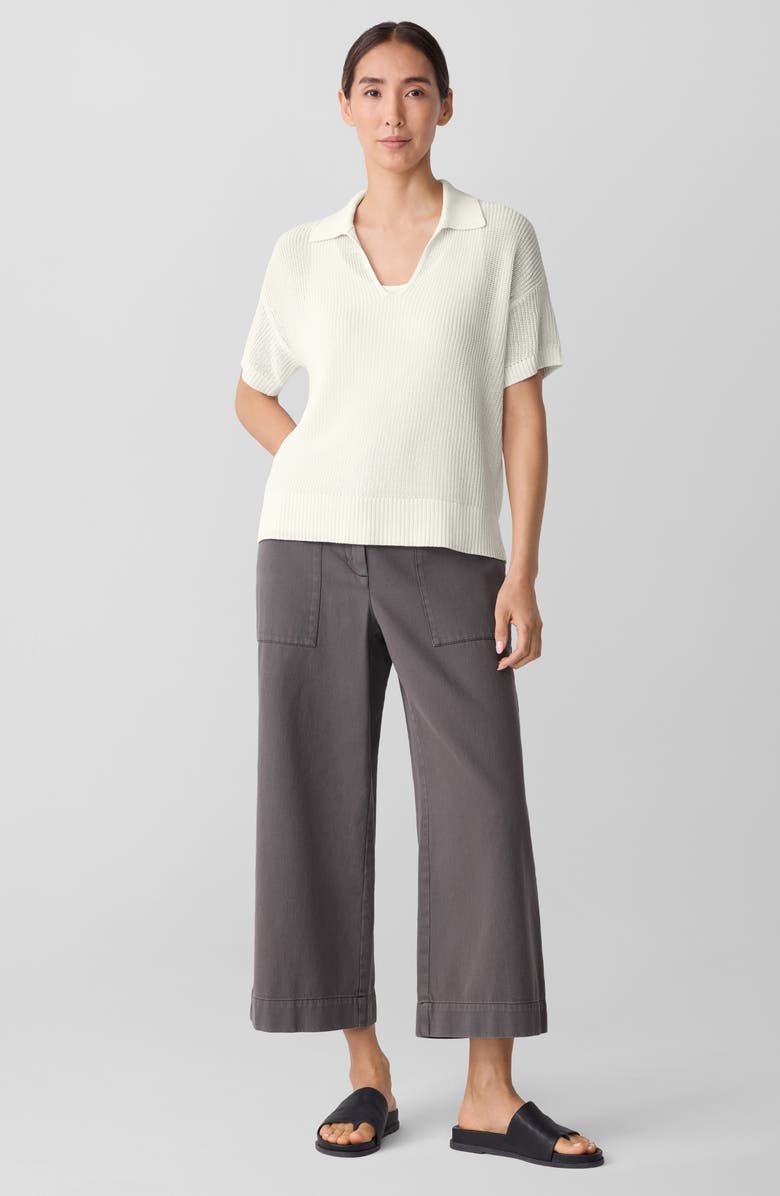 Eileen Fisher Classic Organic Cotton & Silk Polo Sweater, Alternate, color, Ivory