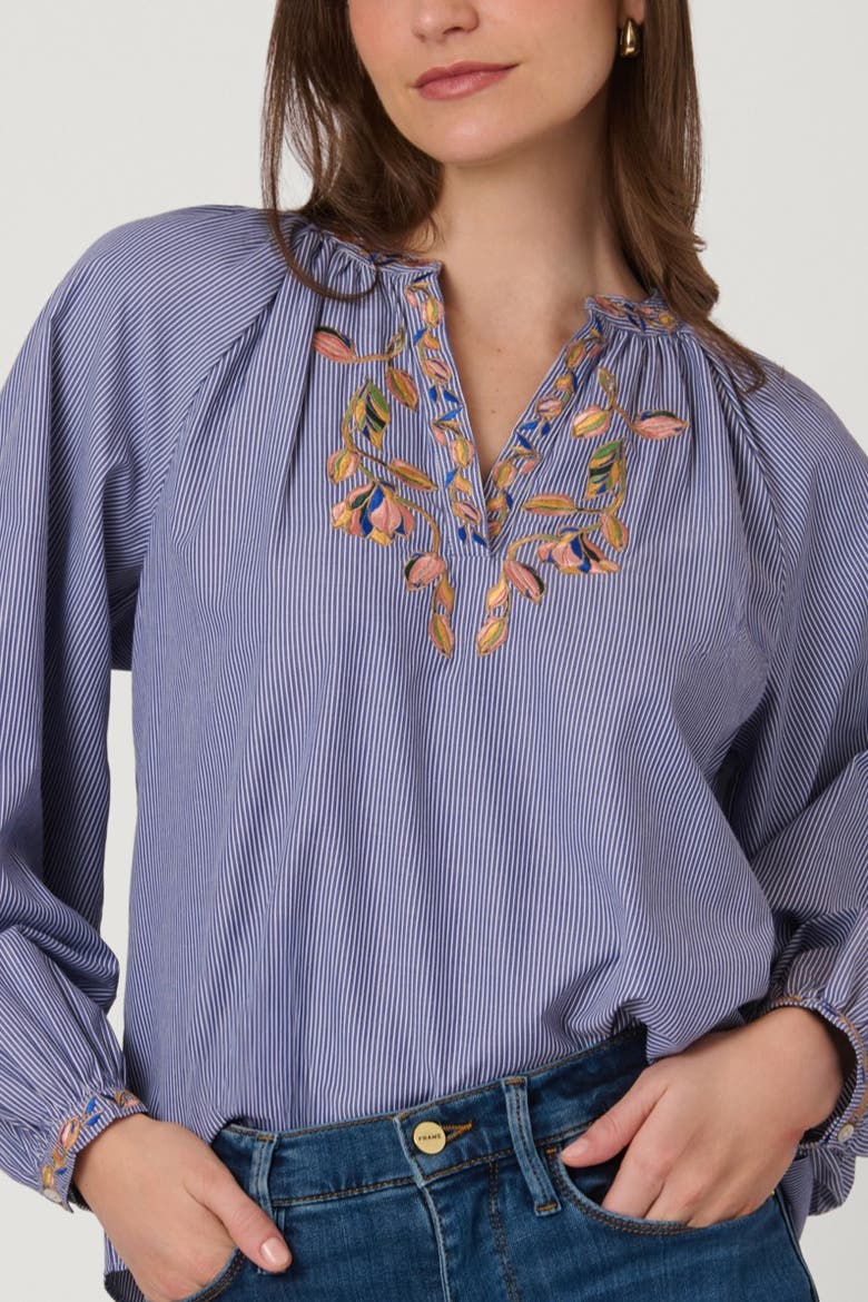 Embroidered Pinstripe Amber Top, Alternate, color, Lapis Multi