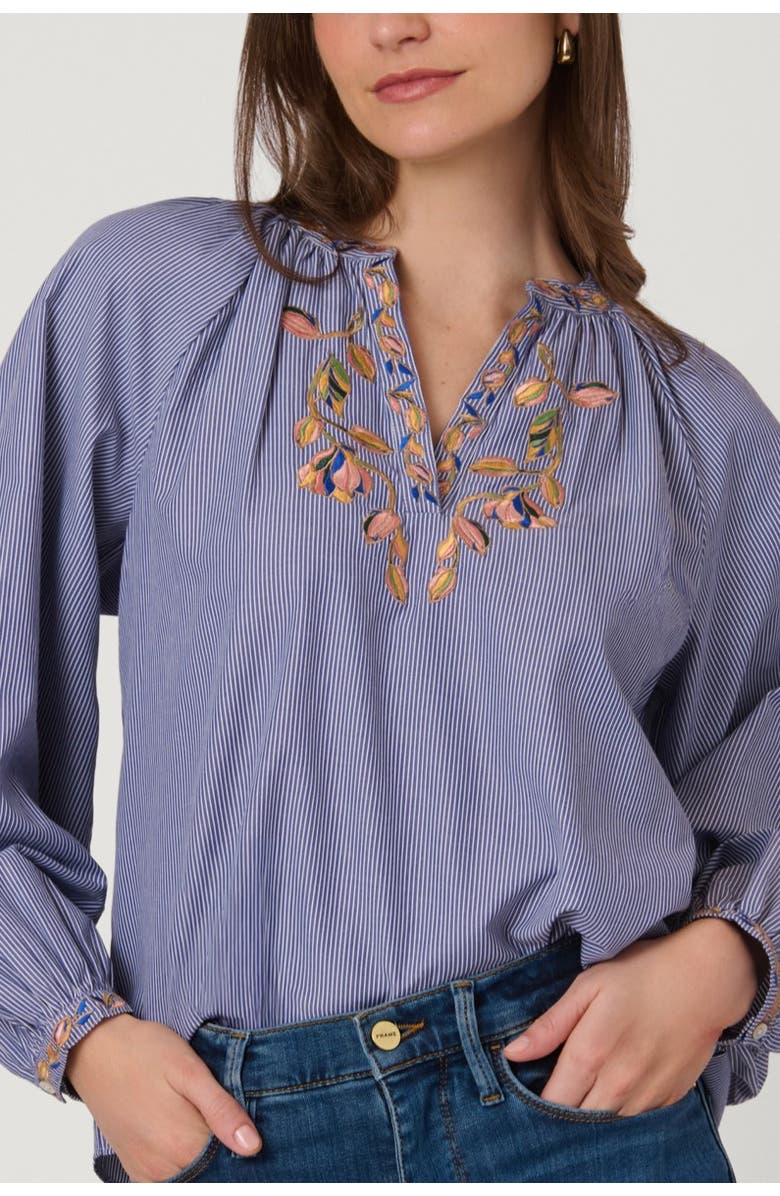Shoshanna Embroidered Pinstripe Amber Top, Alternate, color, Lapis Multi
