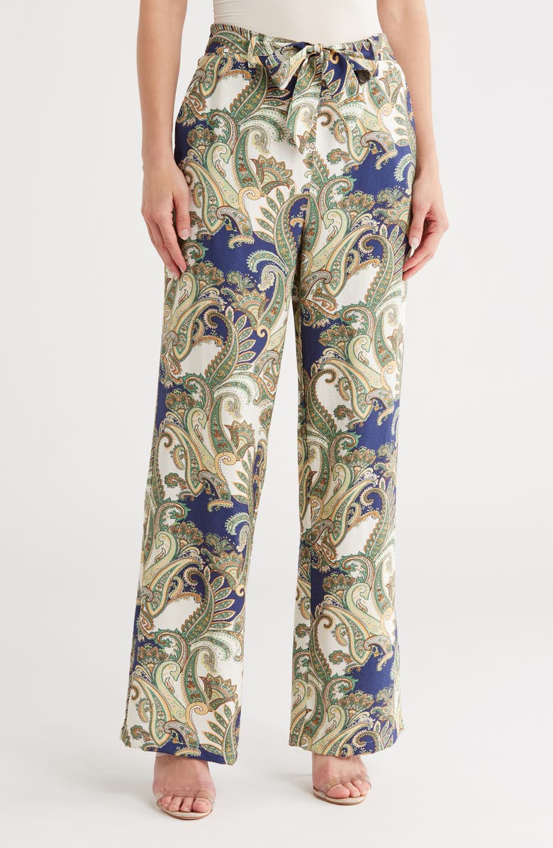 INDUSTRY REPUBLIC CLOTHING Tie Front Wide Leg Pants, Main, color, Blue/ Turquoise Paisley