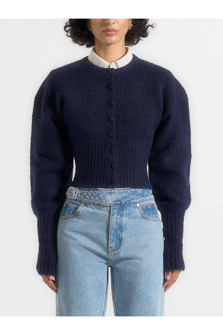 Mayla Fitted Cinch Knitted Cardigan, Alternate, color, Navy