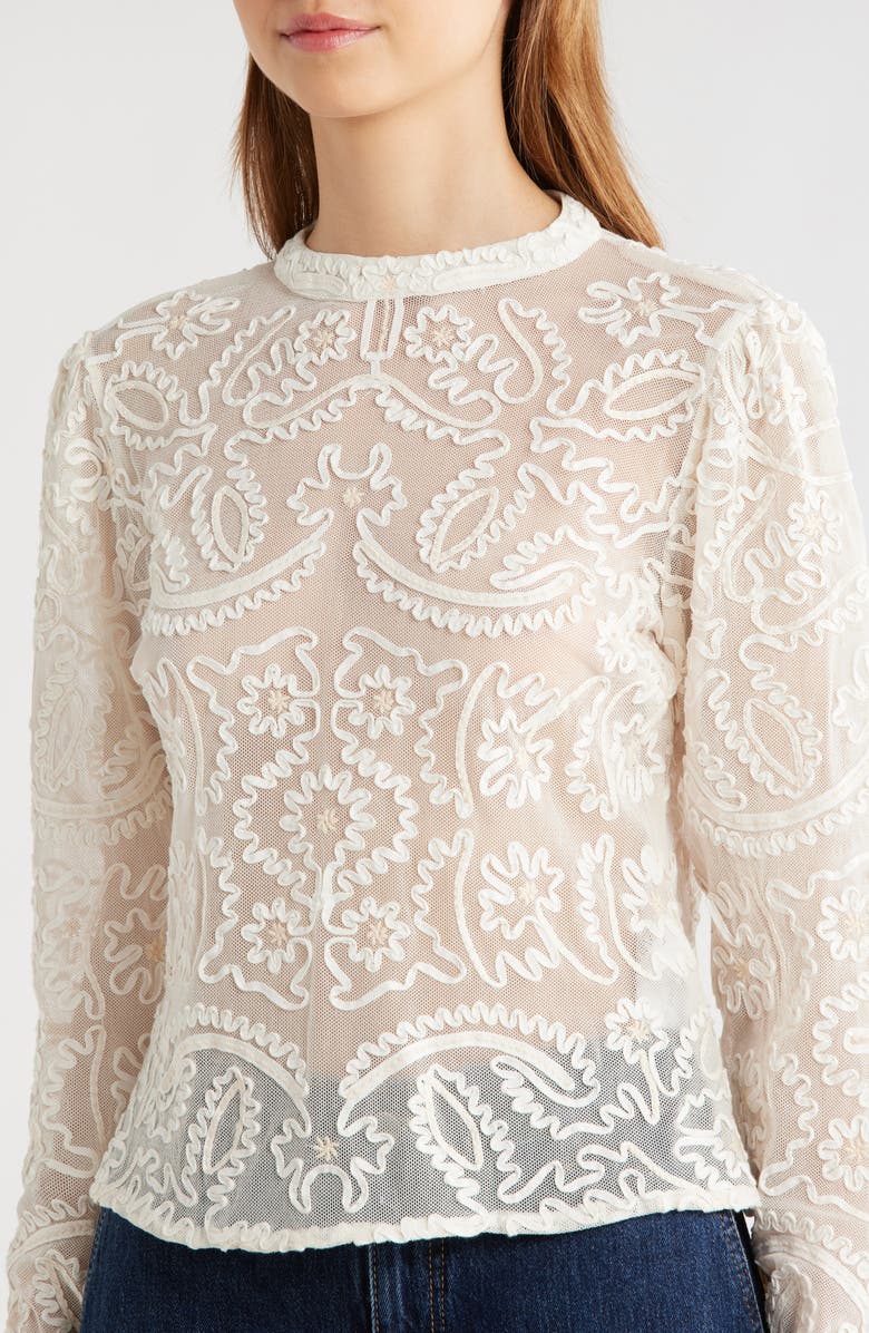 FARM Rio Embroidered Lace Sweater, Alternate, color, Off-White
