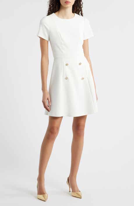 Eliza J Button Detail Short Sleeve Fit & Flare Dress