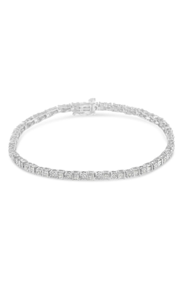Haus of Brilliance Silver 1.0 Cttw Diamond Round and Square Station Tennis Bracelet, Alternate, color, White