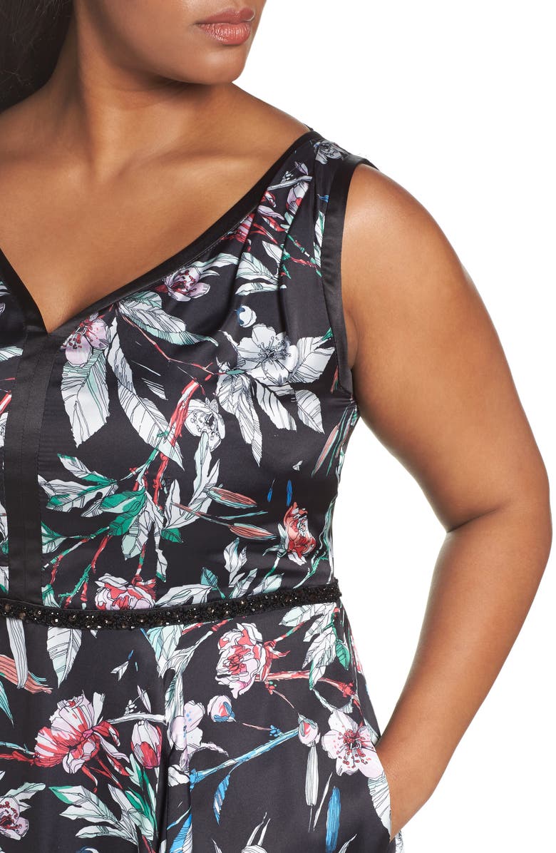 Adrianna Papell Print Satin Chiffon Handkerchief Dress, Alternate, color, Black Multi