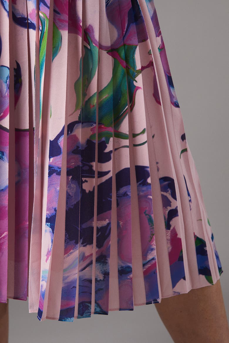 Placement Print Pleat Dress, Alternate, color, Pink
