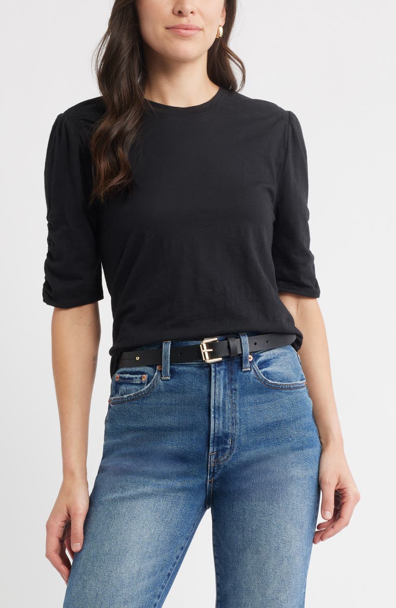 Caslon<sup>®</sup> Puff Sleeve Cotton Blend T-Shirt, Main, color, Black