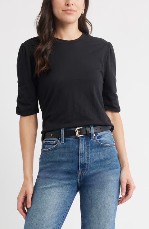 Puff Sleeve Cotton Blend T-Shirt