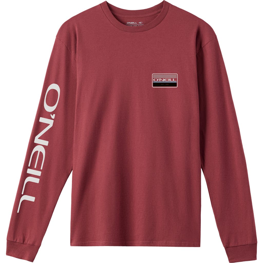 O'neill Banner Long Sleeve Cotton Graphic T-shirt In Burgundy