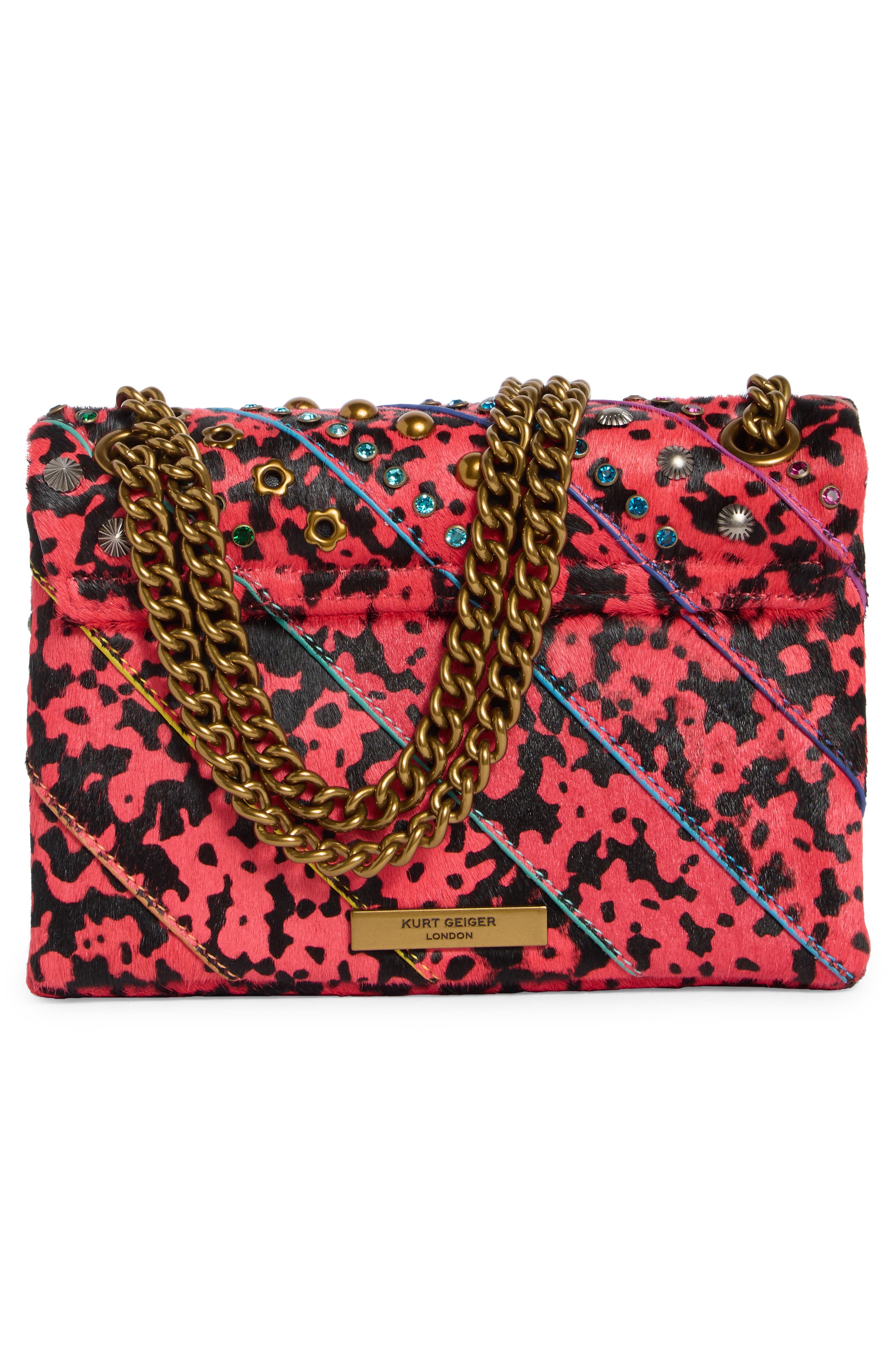 Kurt Geiger London Mini Kensington Genuine Calf Hair Convertible Crossbody Bag, Alternate, color, Red Combo