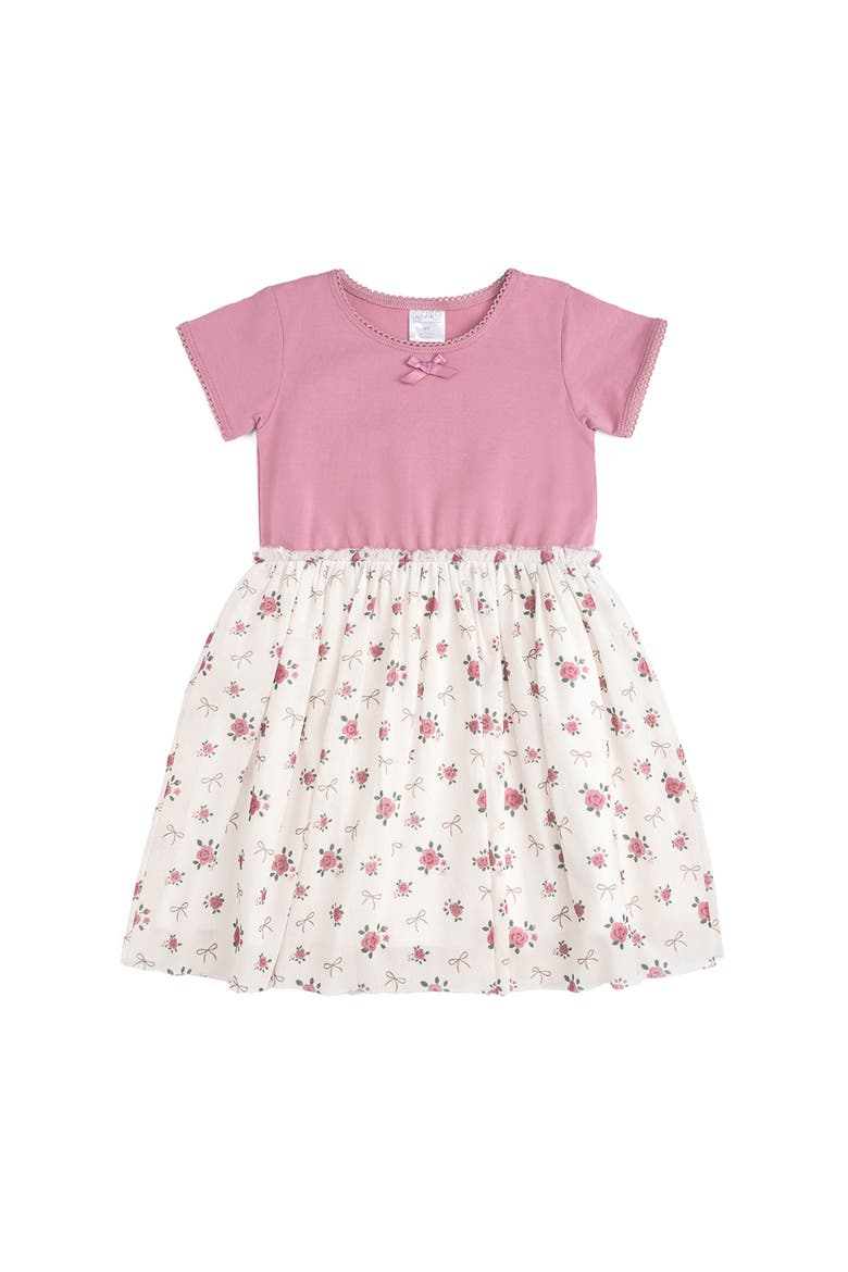 Rose Bow Short Sleeve Tutu Dress, Main, color, Mauve
