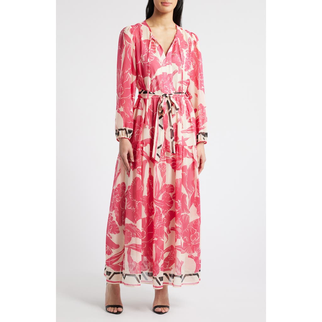 Julia Jordan Floral Print Long Sleeve Maxi Dress In Pink