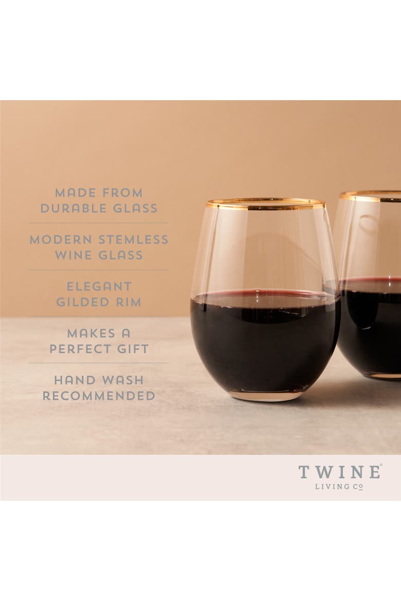 Gilded Stemless Wine Glasses Set of 2, Alternate, color, Gold