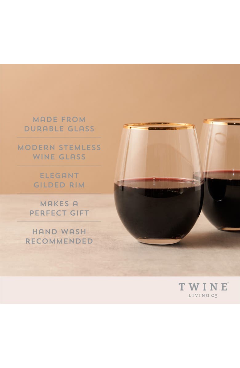 TWINE Gilded Stemless Wine Glasses Set of 2, Alternate, color, Gold