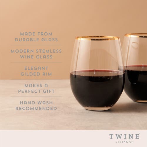 Twine Gilded Stemless Wine Glass Set In Gold