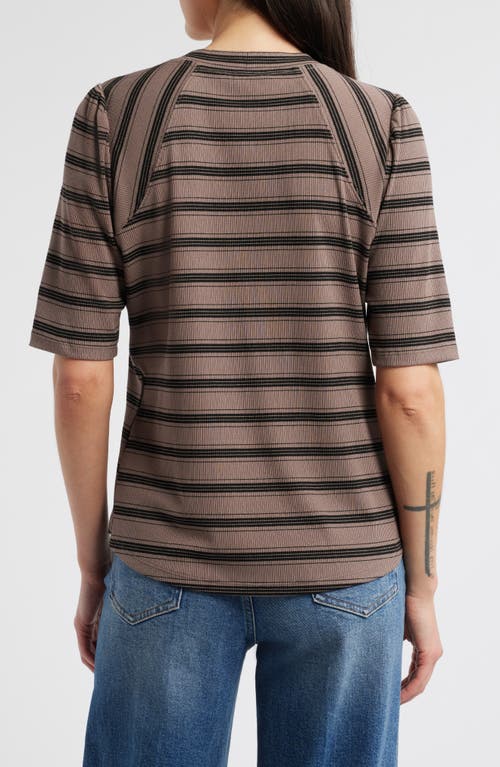 Wit & Wisdom Puff Sleeve Stripe Rib Top In Oyster Mushroom/black