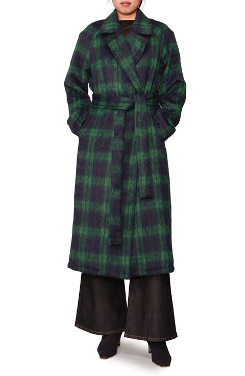 Buffalo Plaid Fuzzy Trench Coat