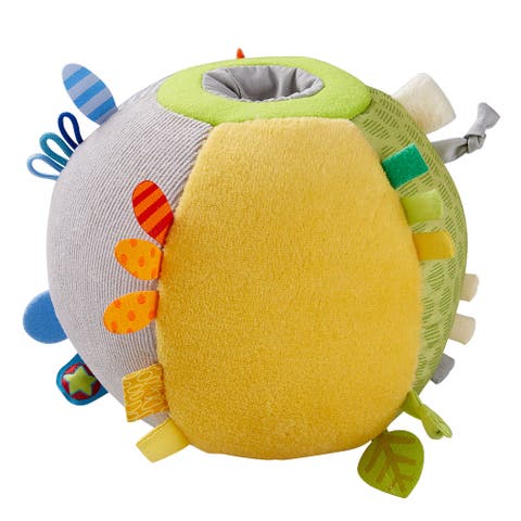 Soft Sensory Ball Discovery Toy - Plush Baby Tag Toy with Rattle