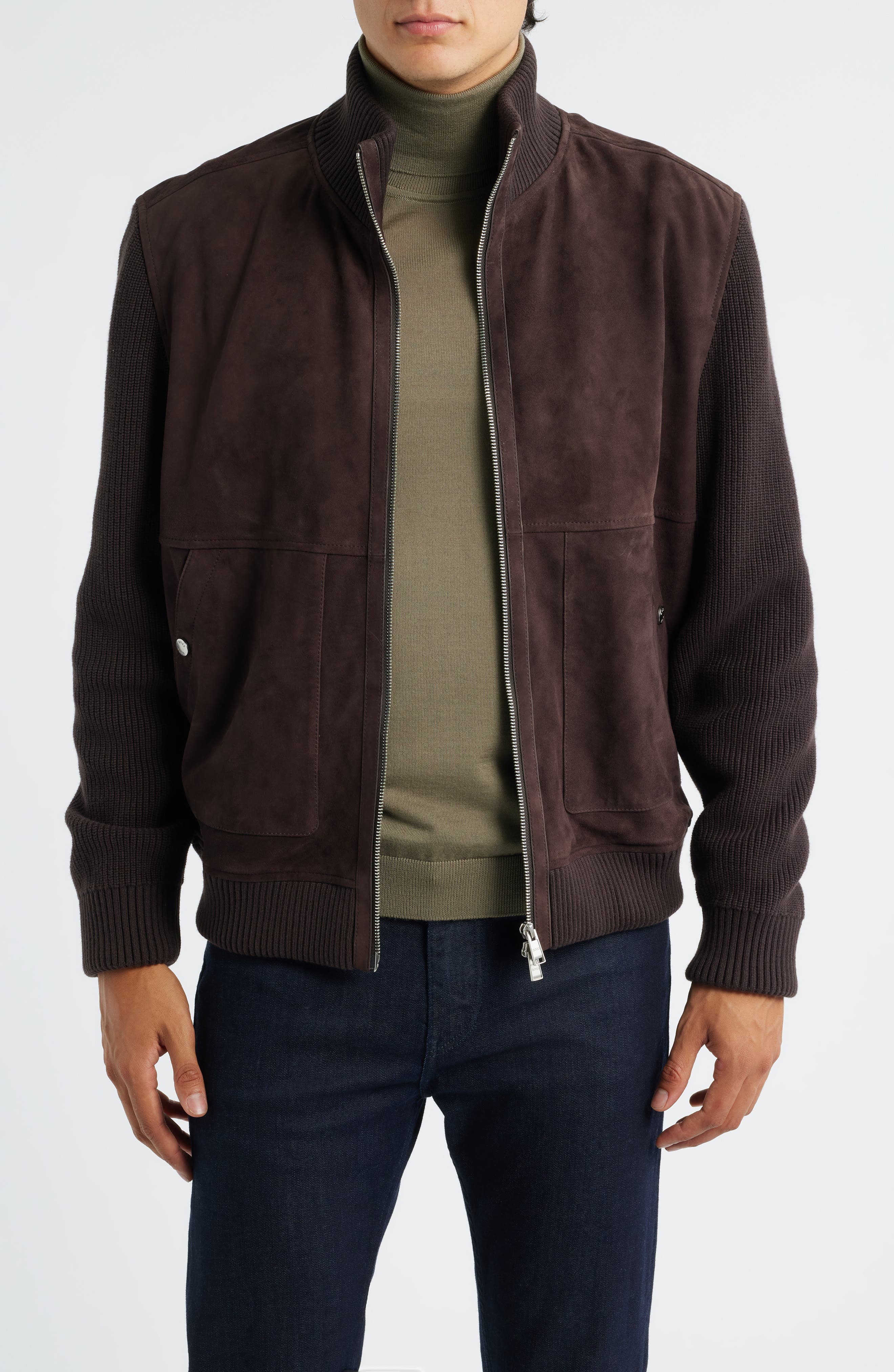 Maparo Goatskin Suede & Cotton Blend Knit Jacket