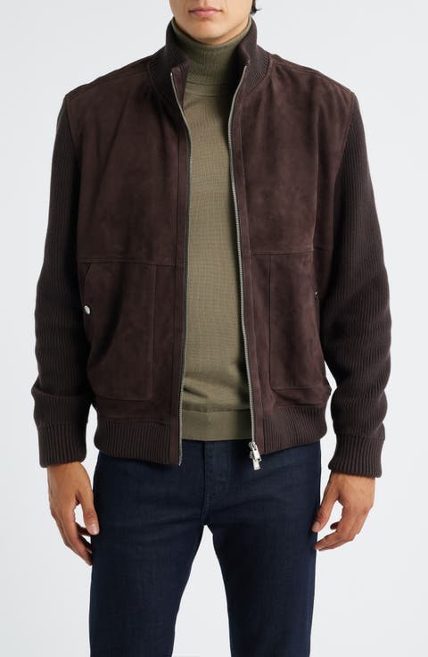 Maparo Goatskin Suede & Cotton Blend Knit Jacket