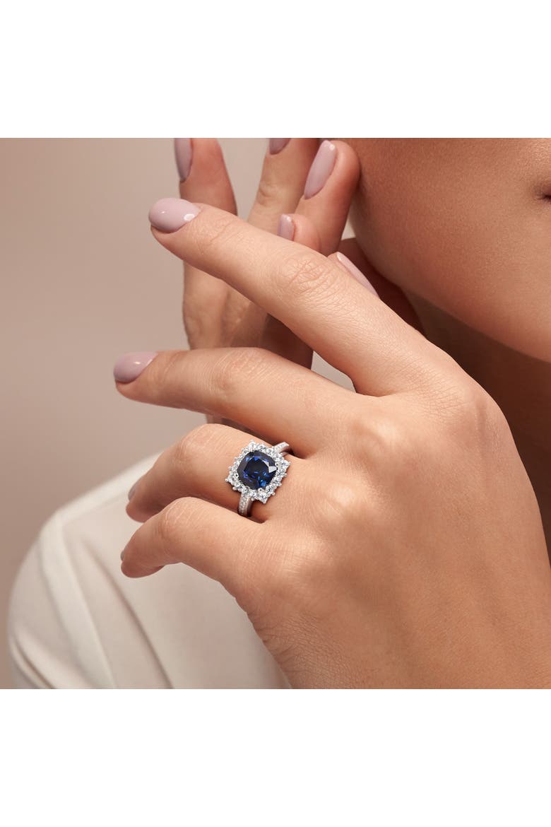 Created Sapphire & Diamond Halo Ring, Alternate, color, Lab-Created Sapphire