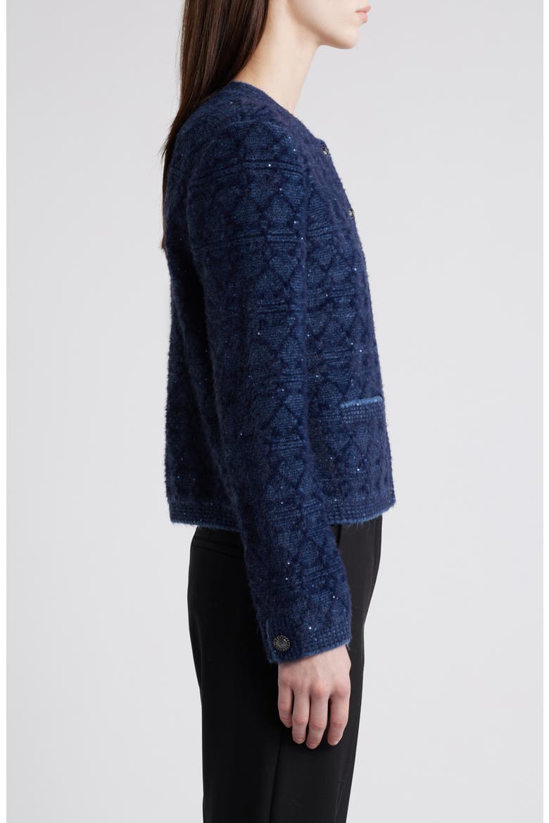 Evey Metalllic Jacquard Cardigan Sweater, Alternate, color, NAVY